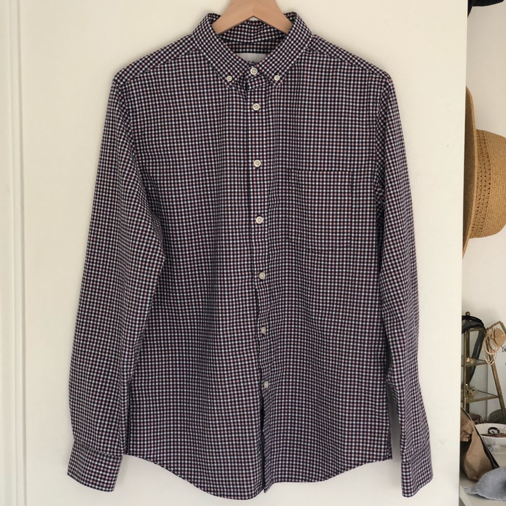 Men's Goodfellow gingham button up shirt-blue/pink